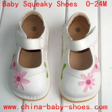 Zapatos blancos de la muchacha del niño del bebé de la flor de la margarita rosada Zapato chillón del Velcro